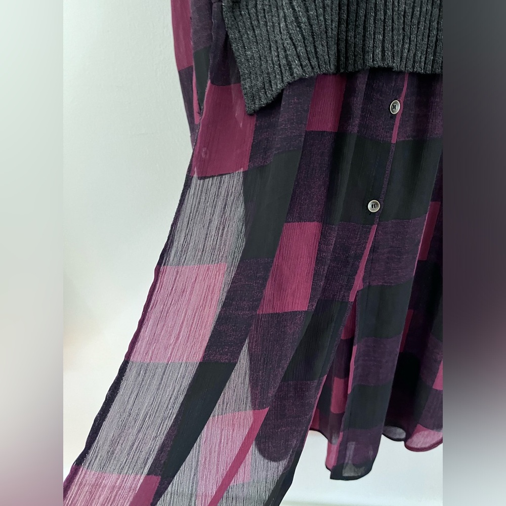 Rock & Republic Dress Sweater Faux Layered Sheer Bottom Buffalo Plaid Size Large - Picture 4 of 10